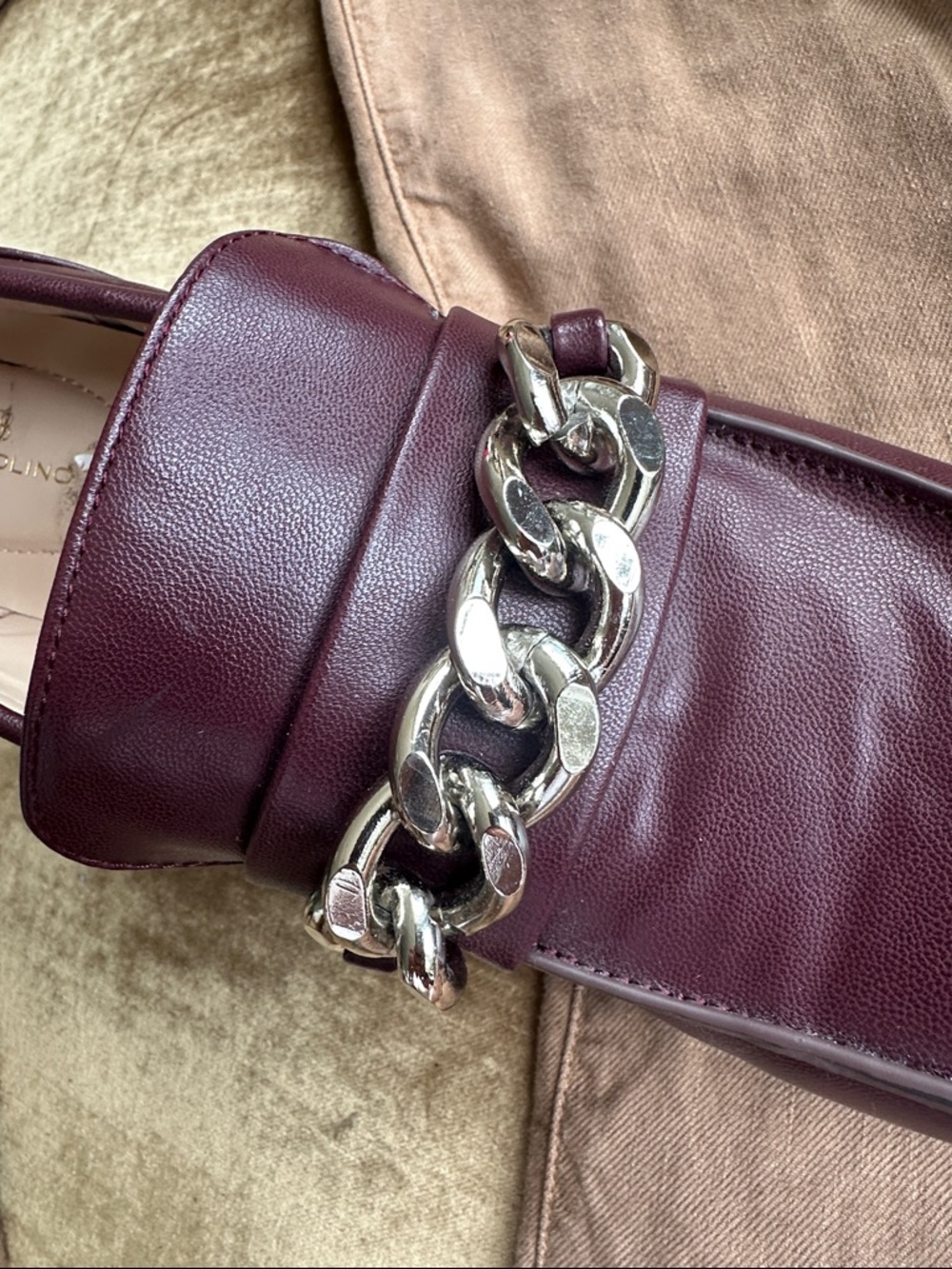 Chunky Shoes Chunky Heels Chain Embellished 9 1/2 Medium Burgundy Wine color